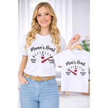 Vodexa Anne Ünisex Çocuk Kombin Oversize Tişört Twin T-Shirt Anne Cocuk Mamas Heart Baskılı