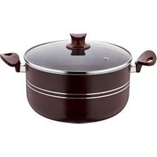 Kazan Hobi Bordo Derin Tencere, Çizgili Cam Kapaklı; 26 cm ve 28 cm Seçenekli