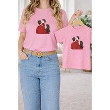 Vodexa Tişört Anne Kız Çocuk Kombin Oversize – Anne & Çocuk Twin Baskılı T-Shirt