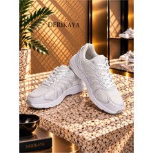Derikaya Kadın Beyaz Bağcıklı Düz Taban Günlük Sneaker Ayakkabı