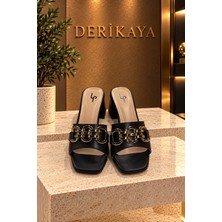 Derikaya Kadın Siyah Kalın Topuklu Şık Terlik 5-9 cm