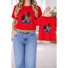 Vodexa Anne Kız Çocuk Kombin Oversize Tişört – Anne & Çocuk Twin T-Shirt Anne Kız Baskılı