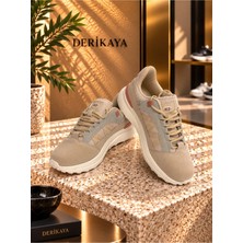 Derikaya Kadın Bej Kalın Taban Bağcıklı Günlük Sneaker Spor Ayakkabı