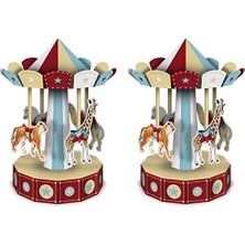 Kazan Hobi 3-D Vintage Sirk Carousel Masa Süsü, 2 Parça, 10", Çok Renkli