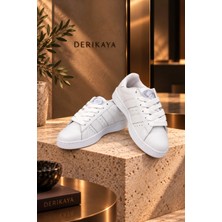 Derikaya Kadın Beyaz Bağcıklı Düz Taban Günlük Sneaker Spor Ayakkabı