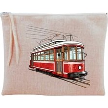 Kazan Hobi Tramvay Baskılı Makyaj Çantası Bej LH798326490182731623
