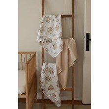 Kazan Hobi Çok Amaçlı Müslin Örtü, Pamuklu, Bej, Bebek, 2 Katlı, 3'lü Set, Koala Desenli, Antibakteriyel