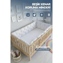 Kazan Hobi Beşik Kenar Koruma Minderi, %100 Pamuk, Montessori Yatak Uyumlu, Beyaz, Buble Soft, 90X190