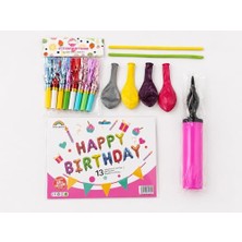 Kazan Hobi 28 Parça Happy Bırthday Parti Seti – Renkli Folyo Harf Balon, Balon Şişirme Pompası, Kaynana Dili ve Balonlu Doğum Günü Süsleme Seti