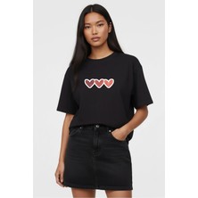 Vodexa Oversize T-Shirt Kalpler Baskılı %100 Pamuk Tişört Rahat Kalıp