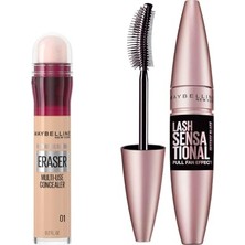 Kazan Hobi Instant Anti Age Eraser Kapatıcı 01 Light ve Lash Sensational Yelpaze Etkili Intense Black Maskara, Ekstra Siyah Makyaj Seti
