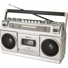 Kazan Hobi Teleskopik Antenli Kaset Çalar Radyo; Am/fm/sw1-2 4 Bant, Bluetooth/usb/tf Mp3 Müzik Çalar, Kayıt Özellikli, Kulaklık Girişli, 220V Veya 6V Pille Çalışma | CVR-555BT (Gri)