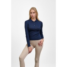 İmaj Butik Lacivert Fitilli Polo Yaka Triko Body Kazak