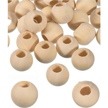 Kazan Hobi Naturel Ahşap Boncuk 32 mm 20'li 1 Set Ham Boyanabilir Ahşap Yuvarlak Doğal Boncuklar Takı Tasarım Ektinlik Kreş Okul