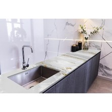 Kazan Hobi Tezgah Üstü Fayans Kaplama Folyosu Mutfak Tezgahı Kaplama Calacatta Marble 70 cm x 4 Metre