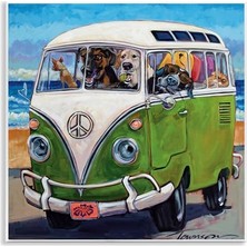 Kazan Hobi Köpekler Sürüş Retro Minibüs Yaz Plaj Gezisi, Cr Townsend Duvar Plakası, 12 x 12, Çok Renkli
