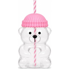 TeknoKapsül Orret Home 580 ml Ayıcık Desenli Cam Bardak Pipetli Silikon Kapaklı Soğuk Kahve Bardağı Şeffaf Cam Kupa Sevimli Ayıcık Bardak Bubble Tea Smoothie Milkshake Meyve Suyu Içecek Bardağı Çocuk ve Yetişkin