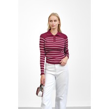İmaj Butik Bordo Fitilli Polo Yaka Triko Body Kazak