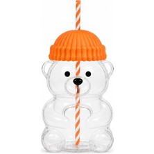 TeknoKapsül Orret Home 580 ml Ayıcık Desenli Cam Bardak Pipetli Silikon Kapaklı Soğuk Kahve Bardağı Şeffaf Cam Kupa Sevimli Ayıcık Bardak Bubble Tea Smoothie Milkshake Meyve Suyu Içecek Bardağı Çocuk ve Yetişkin