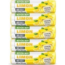 Kazan Hobi Büyük Boy Limon Kokulu Büzgülü Çöp Torbası 65 x 70 Cm, 60 L, Su Geçirmez, 5 Paket 50 Adet