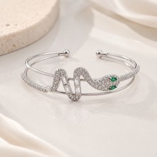 Serpenta Taşlı Yılan Figürlü Silver Çelik Kelepçe Bileklik