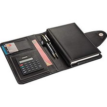 Kazan Hobi 4683 Tarihsiz Kareli 14X20 cm Ajanda Defter, Hesap Makineli Suni Deri Organizer, Siyah