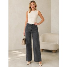 Shevega Kadın Füme Yüksek Bel Rahat Kesim Bol Paça Denim Jeans Pantolon