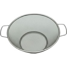 Kazan Hobi 21 cm Paslanmaz Çelik, Metal Pirinç Mutfak Süzgeci, Çift Kulplu, Isıya Dayanıklı, Delikli Sebze Meyve Kasesi (Gümüş)