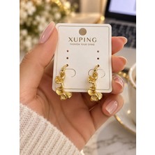 İdilce Xuping Gold Renk Dokulu Tasarım Halka Küpe – Kararmaya Dayanıklı Kadın Küpe