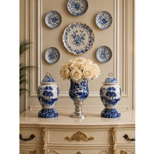 Feray Home Dekoratif Salon Seti - Blue Blanc El Yapımı Gümüş