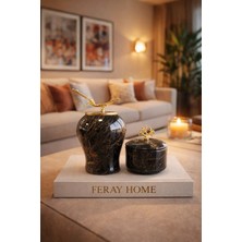 Feray Home Dekoratif - Siyah Mermer Şah Küp Obje Gold