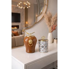 Feray Home Dekoratif - Kahverengi Mermer Şah Ceramic Silindir Gold