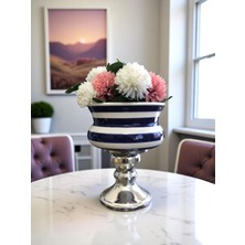 Feray Home Dekoratif Obje - Ayaklı Saksı Lacivert Zebra Gümüş