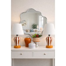 Feray Home Salon Seti -Abajur Kahverengi Dik Çizgi Dekoratif Obje Gümüş