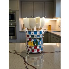 Feray Home Kaşıklık - Damalı Limonlu Desen Gümüş