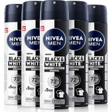 Kazan Hobi Erkek Sprey Deodorant Black&white Invisible Original, 48 Saat Anti-Perspirant Koruma, 150 ml X5 Adet