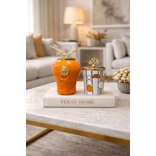 Feray Home Dekoratif - Soft Sarı Mermer Şah Geometrik Silindir Gold