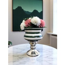 Feray Home Dekoratif Obje - Ayaklı Saksı Yeşil Klasik Zebra Gümüş