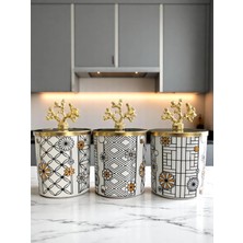 Feray Home Baharatlık - Metal Kapaklı 3'lü Hasır Desenli Gold
