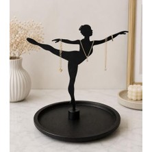 Kazan Hobi Balerin Figürlü Takı Standı, Siyah, Metal, Yuvarlak Tepsili Mücevher Düzenleyici, 21X23 cm | Pla 3D Baskı