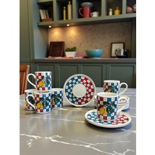 Feray Home Kahve Fincanı - Porselen 6 Kişilik Damalı Limonlu
