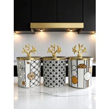 Feray Home Baharatlık - Metal Kapaklı 3'lü Karma Desenli Gold