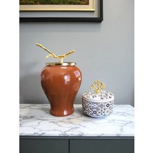Feray Home Dekoratif - Kahverengi Şah Küp Ceramic Obje Gold