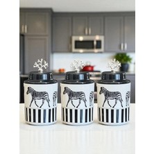 Feray Home Baharatlık - Seramik Kapaklı 3'lü Zebra At Gümüş