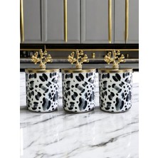 Feray Home Baharatlık - 3'lü Metal Kapaklı Leopar Gri Gold