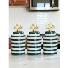 Feray Home Baharatlık - Seramik Kapaklı 3 Lü Yeşil Zebra Gold