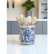 Feray Home Kaşıklık - Mavi Çiçekli Gümüş