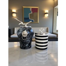 Feray Home Dekoratif - Siyah Mermer Şah Siyah Zebra Silindir Gümüş