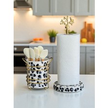 Feray Home Kaşıklık - Kağıt Havluluk 2'li Set Gri Leopar Gold