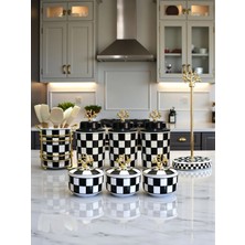 Feray Home Çeyiz Seti - 104 Siyah Damalı Desen Mutfak Seti Gold